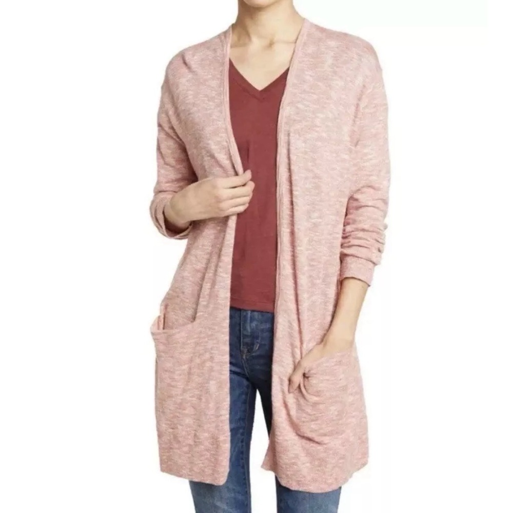 MADEWELL RYDER LONGLINE CARDIGAN XXL MARLED ROSE COTTON BLEND PREPPY CASUAL EC